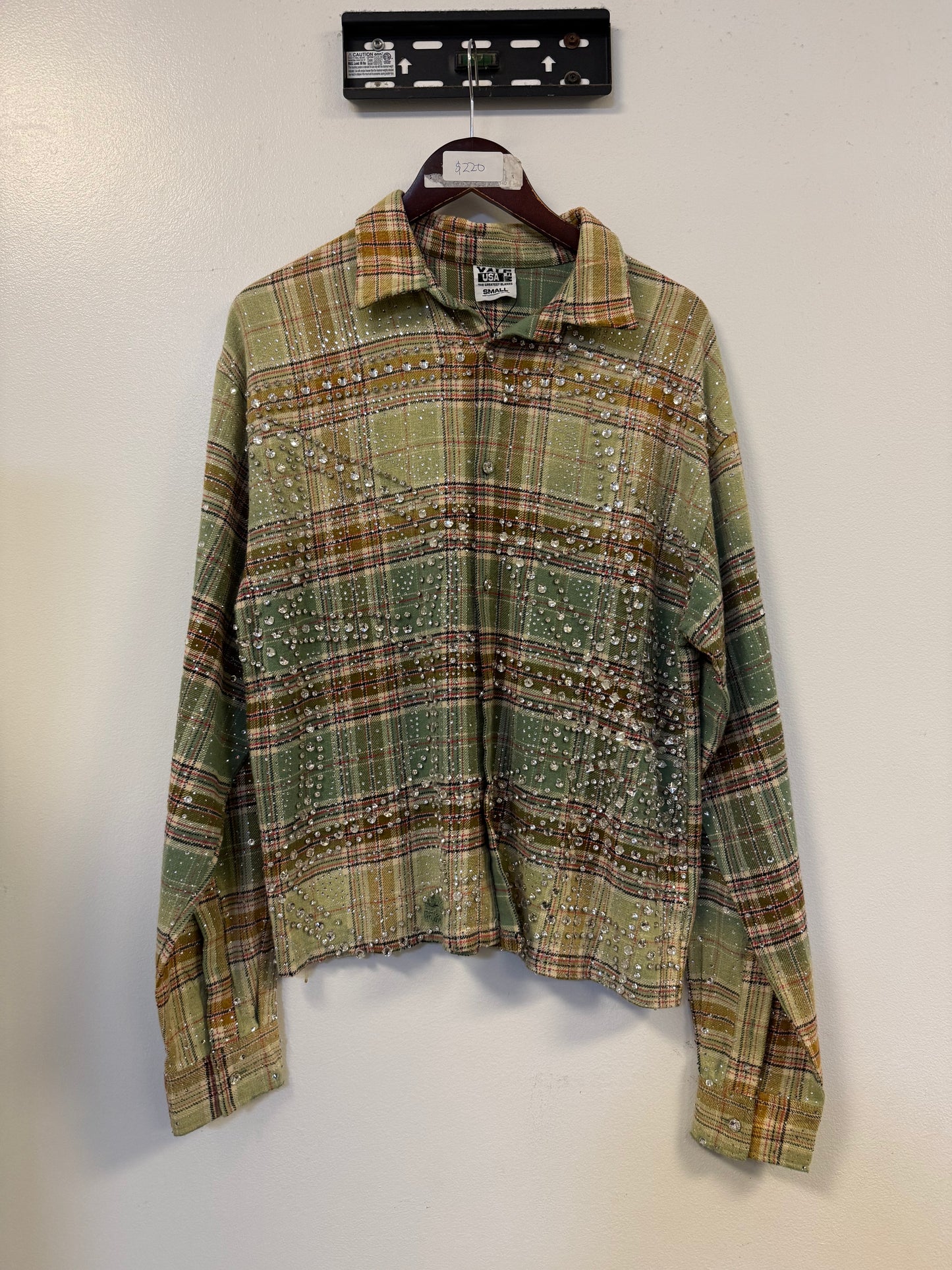 Green Vale Rhinestone Flannel - Size Small