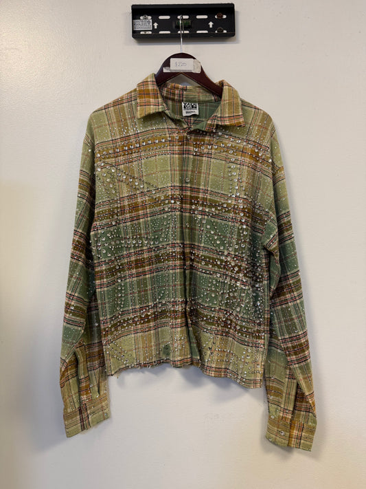 Green Vale Rhinestone Flannel - Size Small